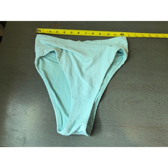 aerie Other - Aerie Real Good High Cut Cheeky Bikini Bottom Aqua Blue Textured Seersucker M